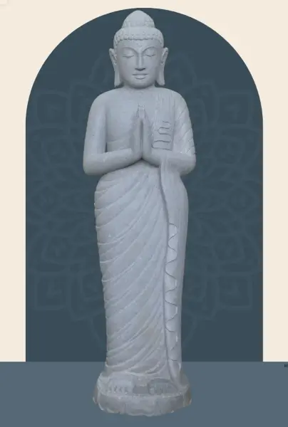 Artikelbild 1 des Artikels “Stehender Buddha aus Flussstein, Position Namaskara, H. 149 cm. “